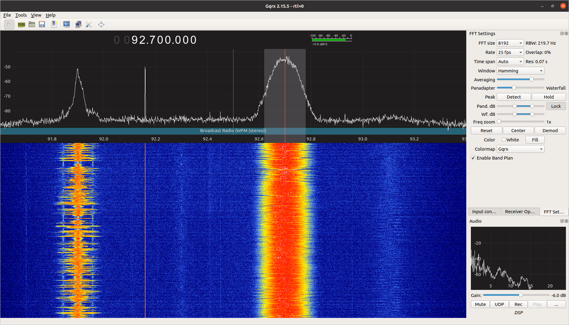 Screenshot of the main Gqrx window